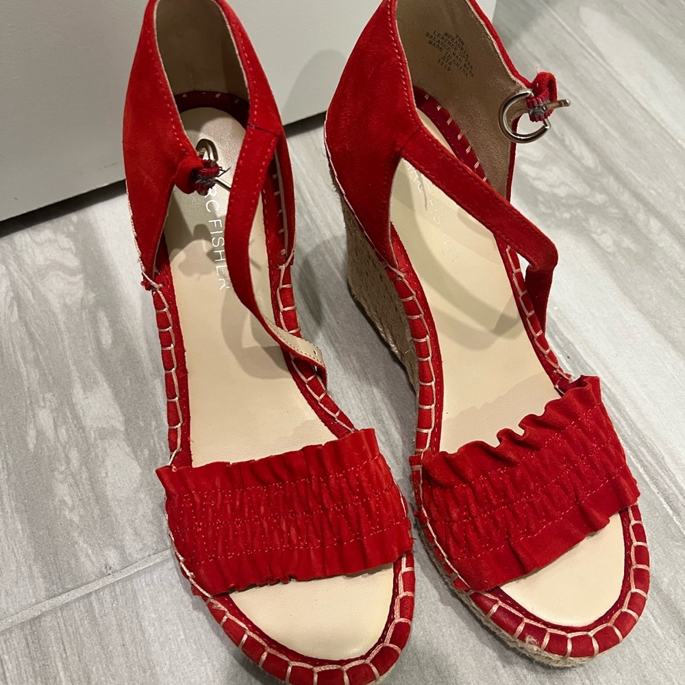 Marc Fisher Red Wedge Espadrilles with Fringe